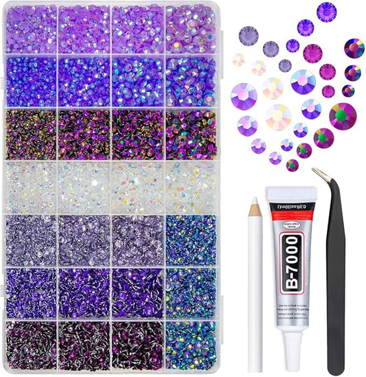 28 Types Purple Jelly Resin Rhinestones 3mm-6mm Flatback Colorful Purple Violet AB Stones Gems Diamonds Crystals for Nails Face Eyes Makeup DIY Crafts Tumblers Bottles Bedazzling Crafting Shoes