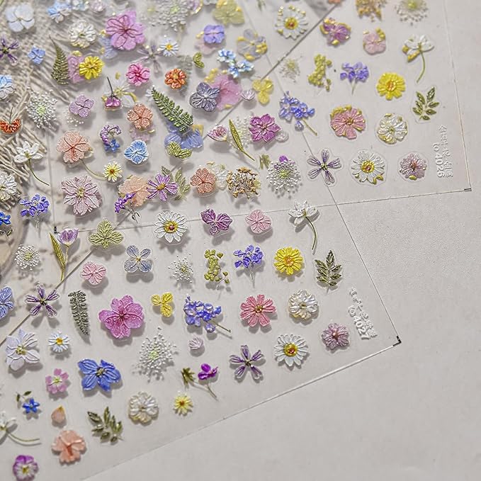 Flower Nail Art Stickers Decals 5D Flowers Nail Stickers for Nail Art 1PCS Metallic Retro Floral Leaf Spring Nails Design Self-Adhesive Nail Decals Flower Sticker for Nails Summer Manicure Decorations