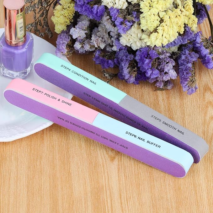12 Pieces 7 Way Nail Files and Buffers, Professional Nail Buffing Files Buffing Block for Shaping, Contouring, Smoothing, Polishing, Shining Natural Nails