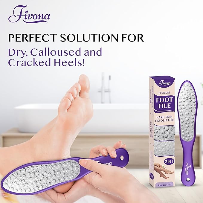 Fivona Foot File - Callus Remover, Double Sided Foot Rasp for Dry Heels, Feet Scrubber for Dead Skin, Foot Scraper for Corn Removal