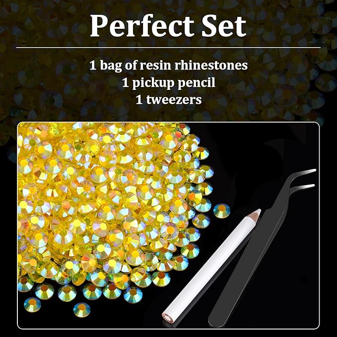 5000pcs 5mm Resin Rhinestones Bulk, Transparent Lemon Yellow AB Flatback Round Jelly Rhinestones Non Hotfix Crystal Gems Large Quantity Wholesale for DIY Crafts Clothes Bottles Face Makeup Manicure