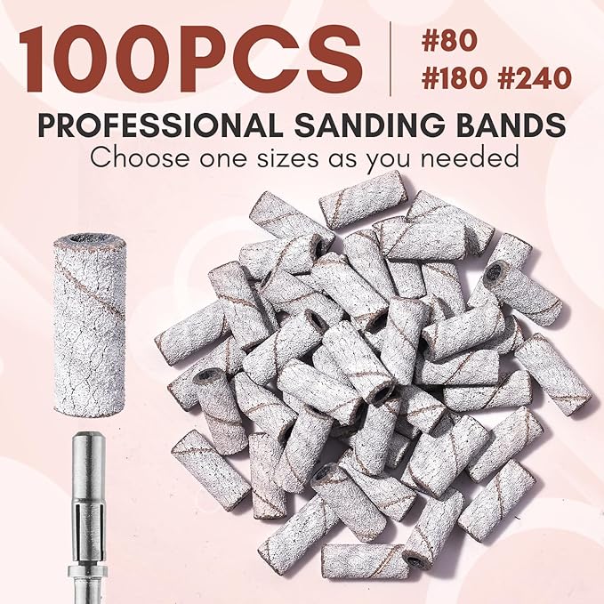 Makartt Sanding Bands for Nail Drill:100 Pcs Small Nail Sanding Files With 2025 Upgrade Design 3.1mm Mandrel Bits,180 Medium Grits (Zebra, Upgrade #180 Sanding Bands)