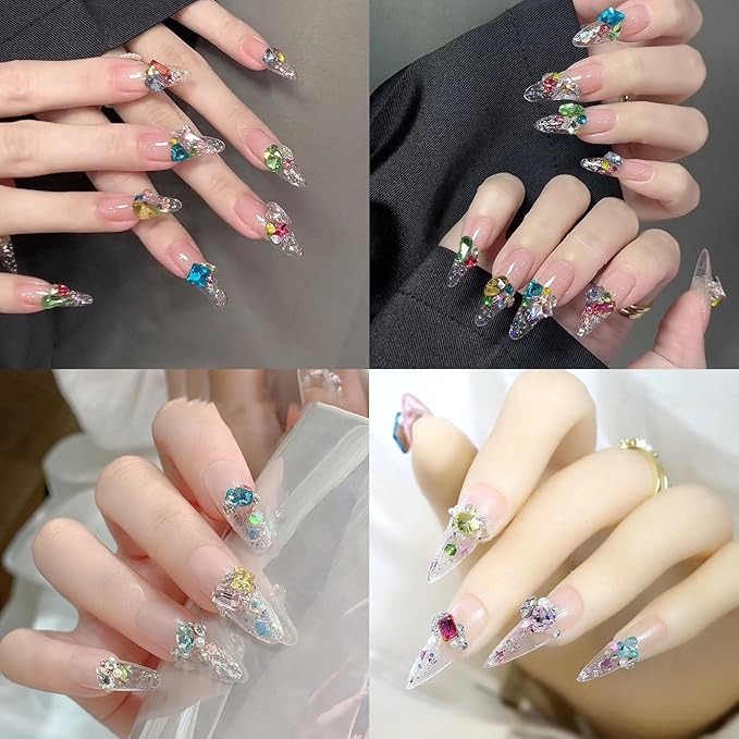 50Pcs Summer Color Pointed Bottom Special-Shaped Nail Art Charms Mixed Colored Diamond Candy Nail Art Diamond Nail Charms 3D Luxury Star Heart Jewelry Nail Art Supplies DIY Nails Crafts