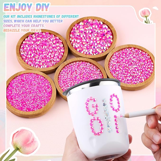 30000Pcs Resin Rhinestones for Bedazzling with B7000 Jewelry Glue, Hot Pink AB Flatback Gems Rhinestones for Crafting, Clothing Tumblers Mugs Shoes Fabric Decor Nail Art