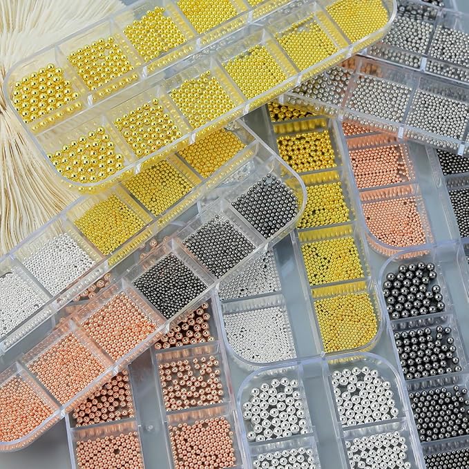 0.8mm Caviar Beads for Nails 6 Sizes Mini Small Stainless Steel Art Decorations Gun Grey Beads DIY Tool Nail Studs Accessories Gold Charms for Nails (Pink)