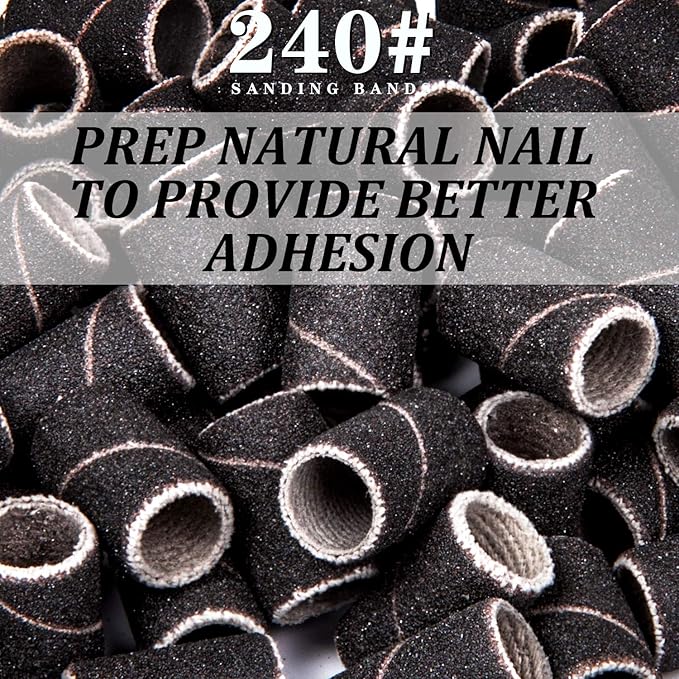 Lavinda Sanding Bands Nail Drill Bits 300Pcs Grits Electric File Nail Sanders Professional Drill Bits Set #80#150#240 Zebra Grinder Band Colorful 3/32" Mandrel Bit for Manicures Nail Drill Machine