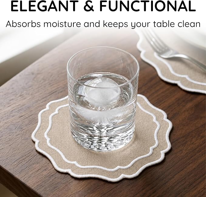Linen Coasters for Drinks, 4.5 inch, Taupe | Absorbent Linen Drink Mats - Image 5