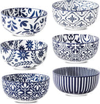 glowworm Cereal Bowls Set of 6, 26 Oz Soup Bowls, Bohemian Blue & White | by GLOWWORM