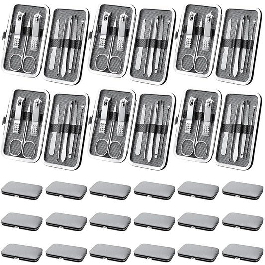 Lasnten 24 Set Christmas Manicure Set Bulk Nail Clippers Grooming Nail Kit Stainless Steel Professional Pedicure Kit Pedicure Tools with Travel Case Gifts for Xmas Men Women(8 in 1,Gray, Silver)