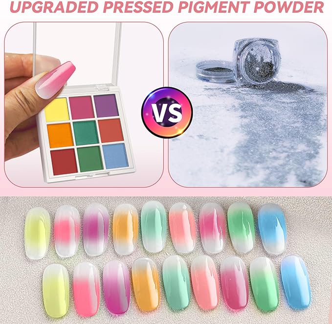 Nail Pigment Powder Palette, 9 Colors Solid Pigment Powder for Nails Ombre Gradient French Manicure, Nail Art Palette Rub Dust Glitter Manicure Home DIY Decoration Accessories, Bright Colors