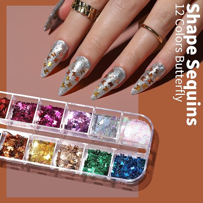 FANDAMEI Nail Art Kit, Nail Art Brushes Set, Nail Art Dotting Tools, Nail Stickers, Butterfly Nail Art Sequins, Nail Foils, Nail Art Flakes Iridescent, Rhinestones For Nails Design