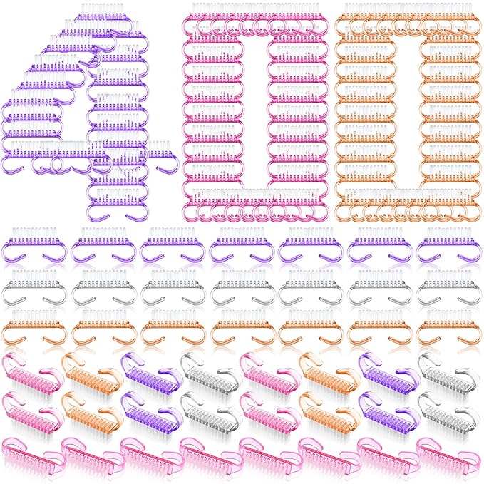 Bokon 400 Pcs Handle Grip Nail Brush Bulk Nail Scrub Brush Nail Brush for Toes and Nails Cleaner, Pedicure Scrubbing tool kit for Men and Women(Colorful)