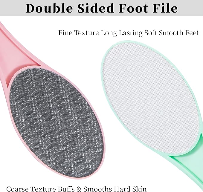 Nano Glass Foot File Callus Remover, 2 Pack Hard and Dead Skin Remover for Feet, Double Sided Foot Scrubber Hygienic Pedicure Tool, Hair Eraser for Softer and Smoother Feet Hands, Green & Pink