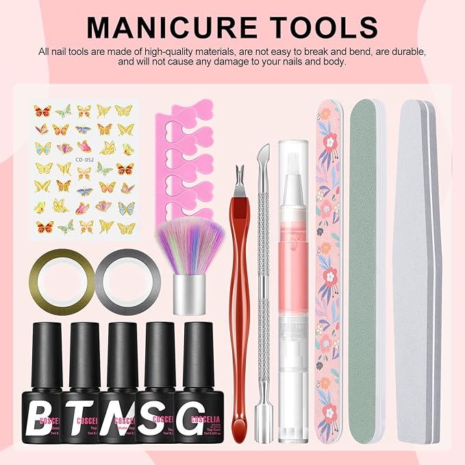 COSCELIA 57pcs Gel Nail Polish Kit with U V light Starter Kit 40 Colors Fall Gel Polish Set 5pcs Top and Base Coat Glossy Matte Glitter Beautiful Nail Stickers Gel Manicure Kit DIY Gifts for Women