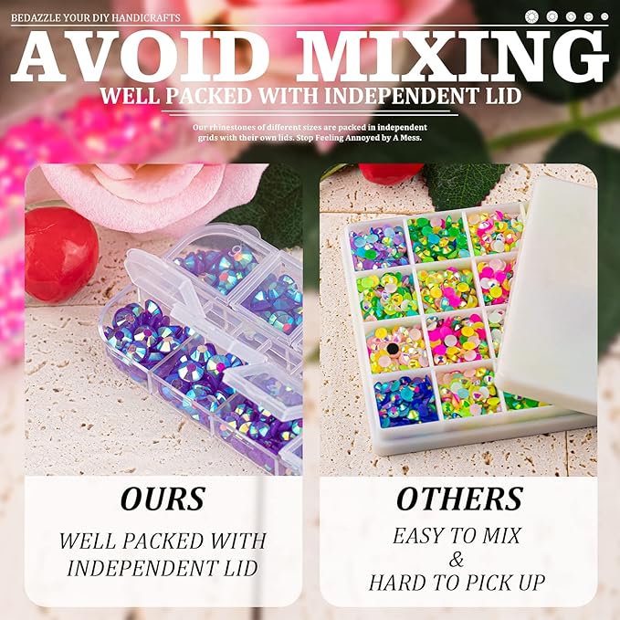 5000PCS Resin Rhinestones with Tweezers for Crafting, 2/3/4/5/6mm Flatback Jelly Rhinestones, 3 Box Dark Purple AB Non Hotfix Crystal Gems for DIY Crafts Mugs Tumblers Clothes Makeup Nail