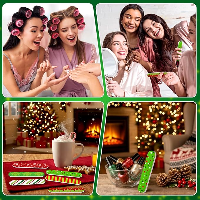 50 Pcs Christmas Mini Nail File Gifts Bulk for Women Red and Green Double Sided Emery Boards Small Xmas Party Favors Thank You Gifts Manicure Tools for Employee Staff Coworker Appreciation