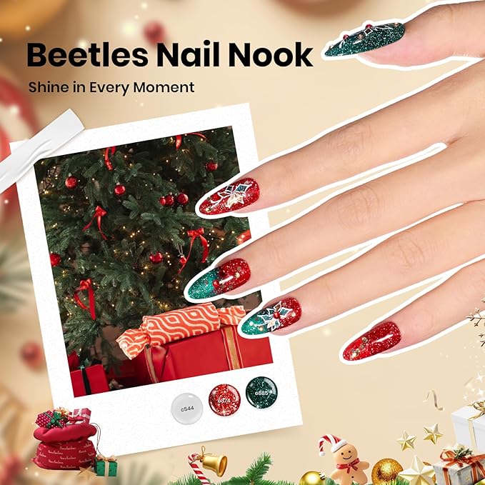 Beetles Gel Nail Polish Gift Set– Christmas Kaleidoscope 100 Vibrant Colors with Base & Top Coats Glitter Matte Glossy Finishes Cat Eye Pearl Nail Polish Nail Art Gift for Women Salon Home DIY Use