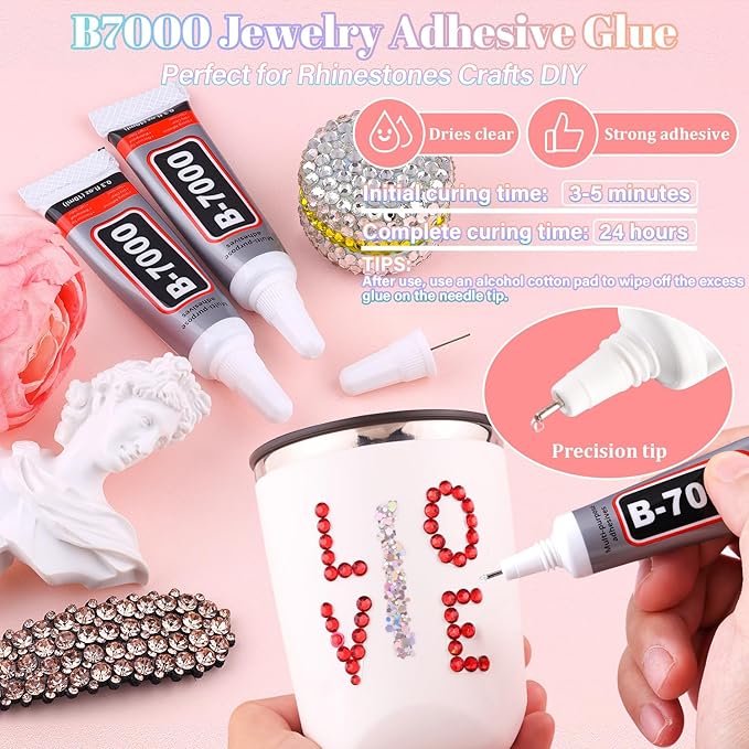 30000Pcs Resin Red Rhinestones for Bedazzling Crafting with b7000 Jewelry Glue, Bulk Flatback Gems Bedazzler Kit for Crafts Clothes Shoes Fabric Nail Diamond Art, Assorted Size 2/3/4/5/6mm