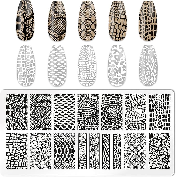 5Pcs Leopard Print Nail Stamp Nail Stamping Plates Nail Art Stamping Plates Nail Design Stamp Nail Plate Template Nail Art Accessories Tools with 1 Nail Stamper, 1 Scraper