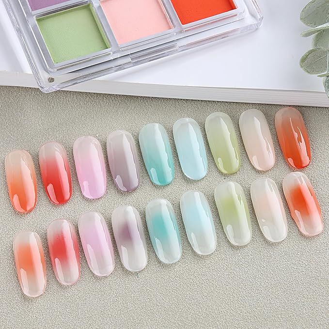 9 Colors Nail Pigment Palette Gradient Ombre Nail Powder Set for DIY Manicure Beginners - Perfect Nail Design with Ultra Fine Powder - Includes 5 Sponge Sticks 1 Brush #06