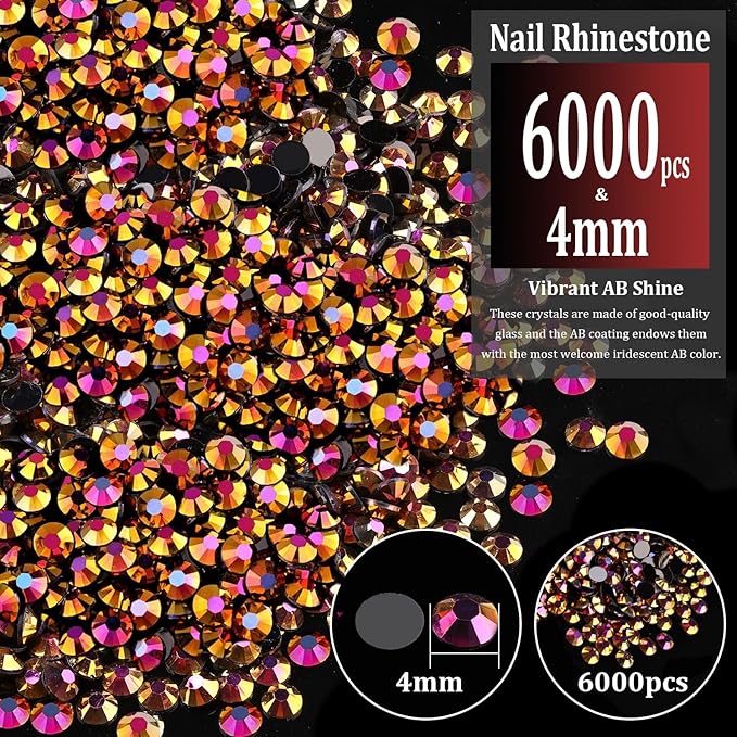 6000pcs 4mm Resin Rhinestones Bulk, Gold Rose AB Flatback Round Jelly Rhinestones Non Hotfix Crystal Gems Large Quantity Wholesale for DIY Crafts Clothes Bottles Face Makeup Manicure
