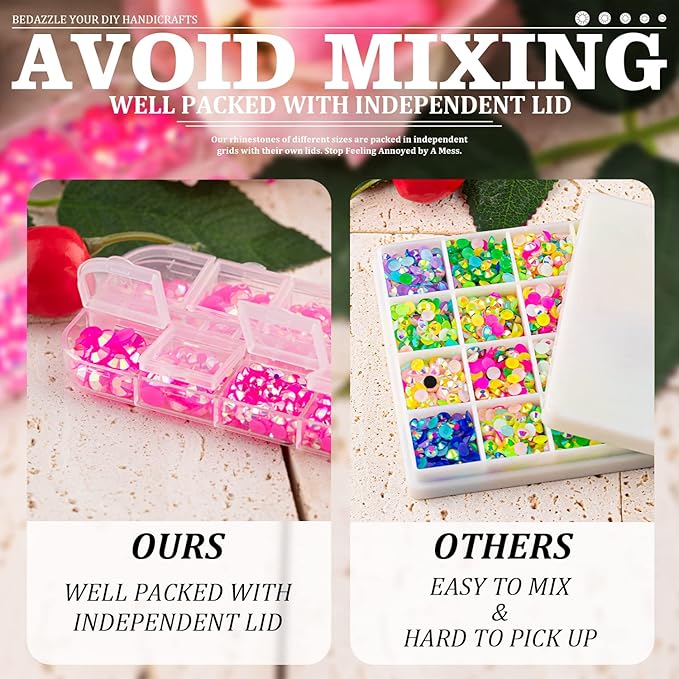 7000PCS Resin Rhinestones with Tweezers for Crafting, 2/3/4/5/6mm Flatback Jelly Rhinestones, 4 Box Hot Pink AB Non Hotfix Crystal Gems for DIY Crafts Mugs Tumblers Clothes Makeup Nail