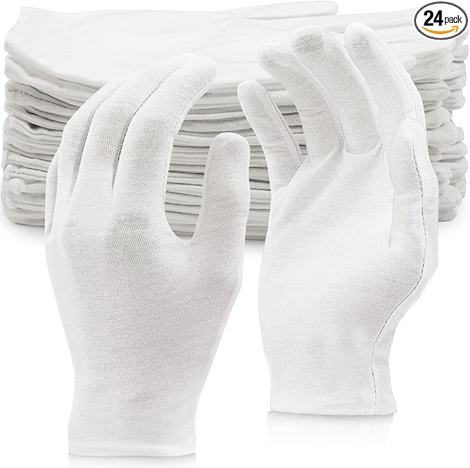 24 Pairs Soft Cotton Gloves - Washable, Moisturizing, Eczema-Friendly, Stretch for Coin Inspection - Men & Women