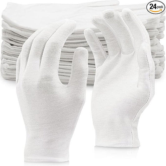 24 Pairs Soft Cotton Gloves - Washable, Moisturizing, Eczema-Friendly, Stretch for Coin Inspection - Men & Women