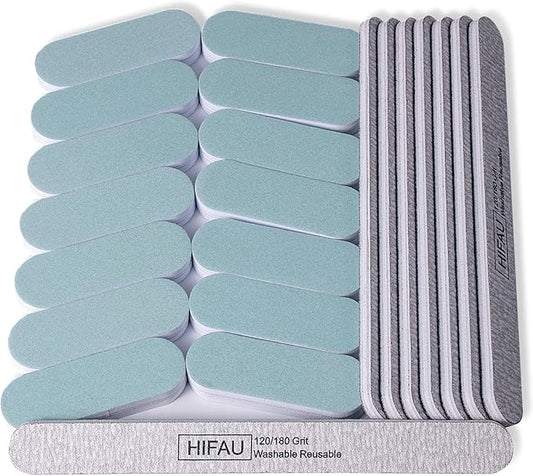 Nail Files and Buffers 22-Piece Set, 120/180 Grit Emery Boards for Nails (8 Pieces), 600/3000 Grit Nail Buffer and Shine Blocks (Mini 14 Pieces), Washable & Reusable, Manicure Kit for Women