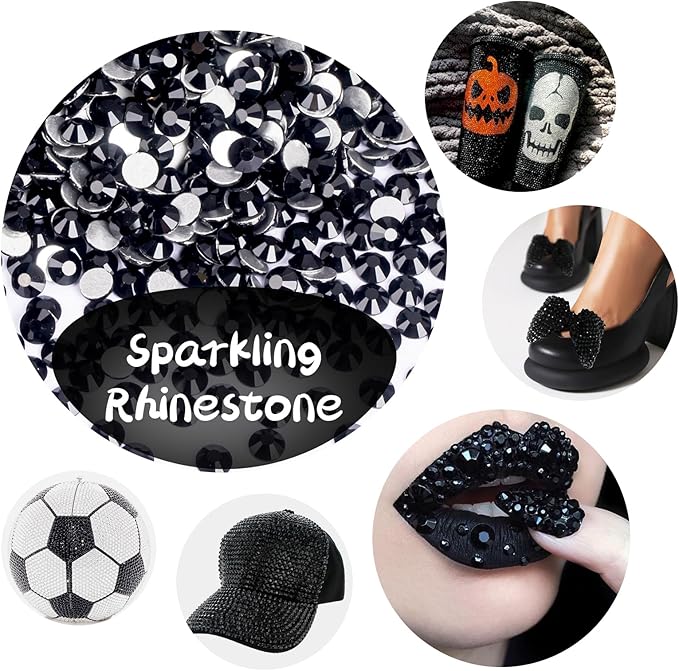 10000PCS Black Rhinestones Bulk, Flat Back Crystal Glass Stone Round Gems,SS10, 2.7-2.9mm