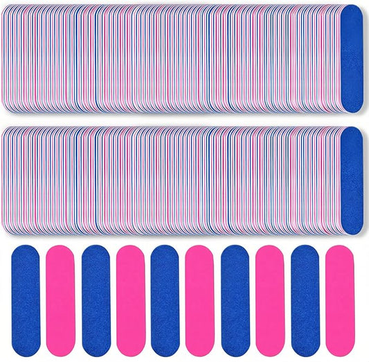 Mini Nail File Bulk 300Pcs (180/240 Grit), Disposable Nail Files Double Sided Emery Boards Home or Professional Manicure Tools(Blue and Pink)