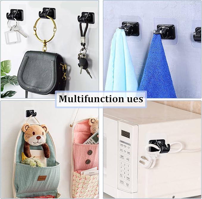 8PCS No Drill Curtain Rod Brackets No Drilling Self Adhesive Curtain Rod Holder Hooks Nail Free Curtain Rod Hooks Curtain Hangers for Bathroom Kitchen Home Bathroom and Hotel (Black)