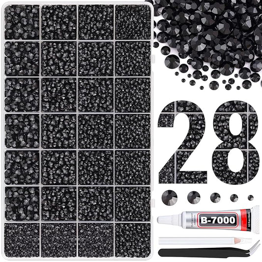 30000Pcs Resin Rhinestones for Bedazzling with B7000 Jewelry Glue, Black Flatback Gems Rhinestones for Crafting, Clothing Tumblers Mugs Shoes Fabric Decor Nail Art
