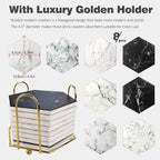8 Pcs Drink Coasters with Metal Holder Stand, Marble Design Ceramic Coaster Set - Image 2