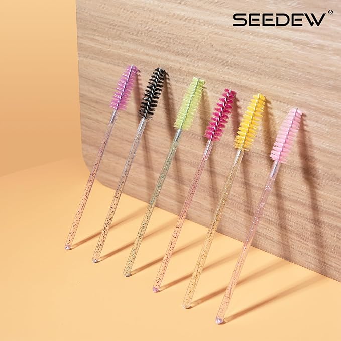 500 Pieces Eyelashes/Eyebrows Brushes, 10CM Lash Removal Cleaning Tools, Crystal Handle, Makeup Tools Mascara Wands(Simple Packaging)-(Crystal Yellow)
