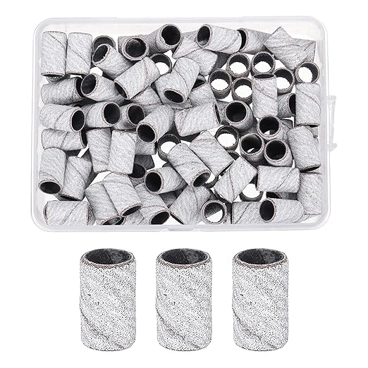 HARFINGTON 100pcs Small Sanding Bands 240 Grit for Nail Drill Bits Mini Sanding Band for Nails Gel Manicures White