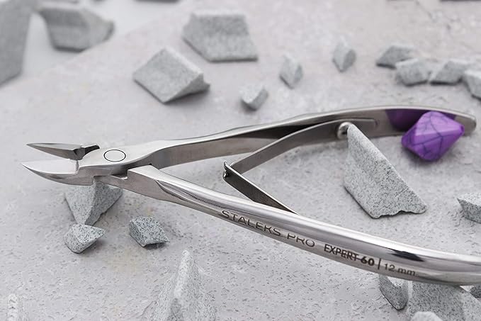Staleks Expert 60 Nail Nippers 12 mm – Straight Edges Without Heel – Elongated Grooved Handles for Precise Pedicure