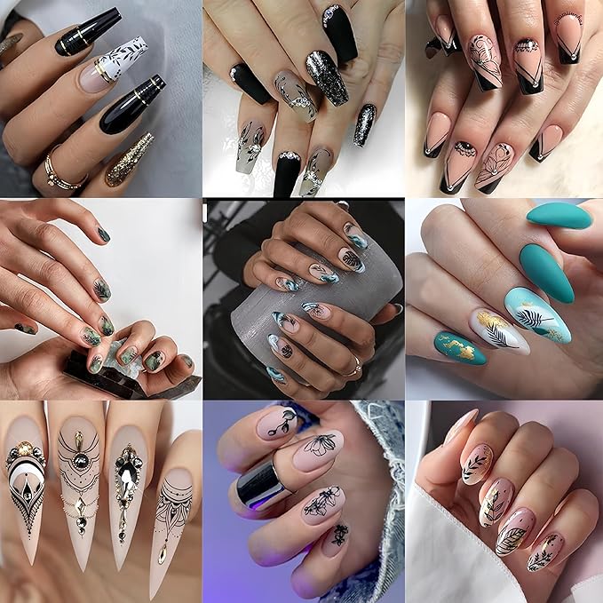 8 Sheets Flower Vintage Vine Nail Stickers, 3D Self-Adhesive Vintage Flower Pattern Nail Decals Black and White Leaf Flowers Nail Design Butterfly Pegatinas Uñas for Women Girls Nail Art Decoration