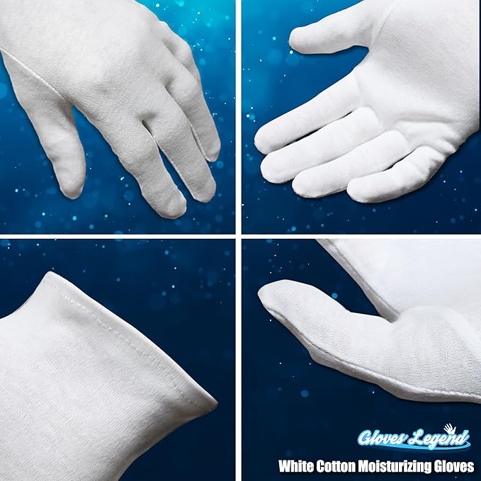 6 Pairs - Medium - Gloves Legend Cotton Moisturizing Gloves for Dry Hands - White Sleeping Gloves for Nighttime Care