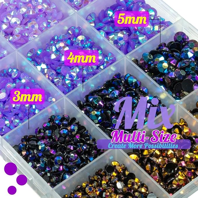 Purple Jelly Resin Rhinestones Bulk 3mm 4mm 5mm Flatback Light Purple Stones for Crafting Colorful AB Non-Hotfix Dark Purple Resin Gems Diamonds for Crafts DIY Tumblers Nails Eyes Face Makeup