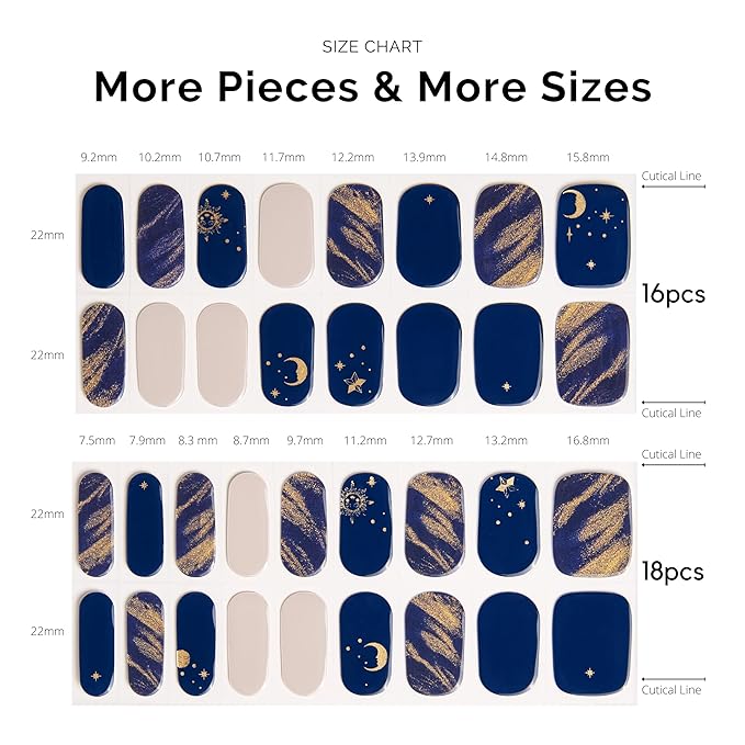 NAILOG Semi Cured Gel Nail Strips 34 pcs| Buy 2 Get 1 UV Lamp | Long Lasting Nail Polish Sticker Wraps with Glossy Gel Finish, Shooting Stars