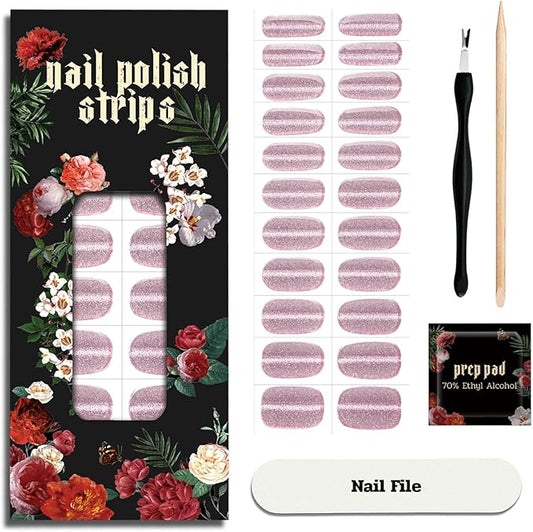 Nail Polish Strips - 22 Pcs Salon Quality Gel Nail Stickers - Long Lasting Wraps (Pixie Dust Pink)