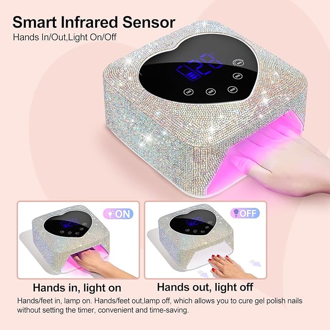UV LED Nail Lamp Dryers 72W Rechargeable Cordless UV Light for Gel Nails,Sparkling Diamond Fast Curing Gel Polish Lamp with 5 Timer & Nail Kit,Auto Sensor,Manicure Art Drying Tools for Home Salon