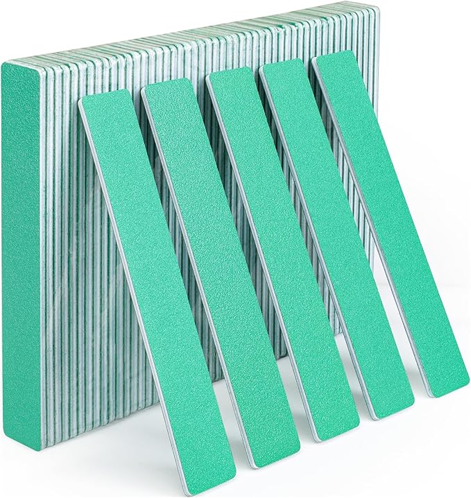 Nail File, 50 PCS Nail Files 7" Long 80/80 Grit for Acrylic Nails Gel Nails Dip Powder Nails Poly Gel Washable Reusable Double Sided Buffering