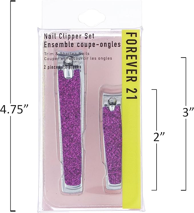 Nail Clippers Set - 2pc Purple Glitter Nail Clipper Value Pack, Big & Small Precision Nail Clippers Pack, Essential Manicure & Pedicure Tools