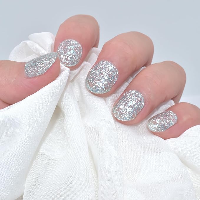 Semi Cured Gel Nail Strips Glitter Manicure Stickers Salon Quality Long-Lasting Wraps Work with Any Nail Light
