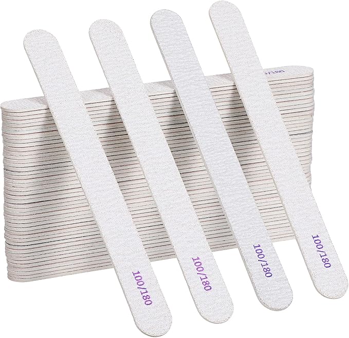 200Pcs 100/180 Grit Nail Files, Professional Double Sided Emery Board for Natural and Acrylic Nails, Reusable Fingernail Files Bulk, Manicure Tools for Salons Home Pedicure Beauty