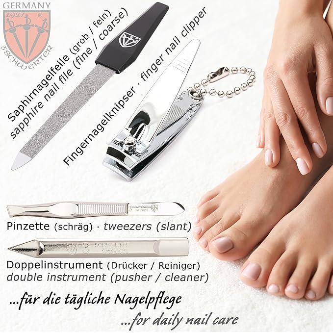 3 Swords Germany - brand quality 6 piece manicure pedicure kit set for professional finger & toe nail care with synthetic leather case - Made in Germany - colored