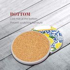 Coasters for Drinks, Ceramic Stone Yellow Blue | Absorbent Round Lemon Fruit - Image 5