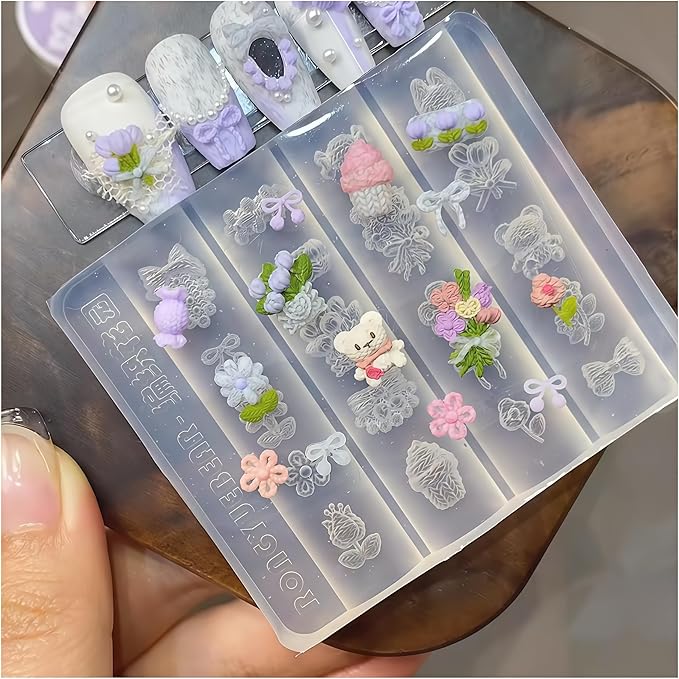 3D Knitting Nail Art Molds Winter Bow Design, Silicone Nails Tool Y2k Decoration
